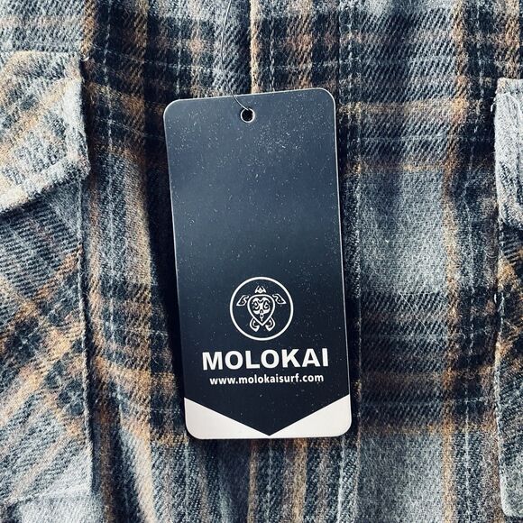 Molokai Surf Co Men's M Medium Blue Black Plaid Flannel Button Up Shirt - Picture 3 of 16